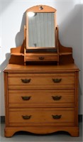 Antique Pine Chest of Drawers With Mirror