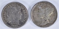 (2) DIMES - 1919-D XF-AU & 1904 AU/UNC