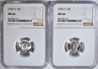 2 - 1943-S MERCURY DIMES NGC MS66