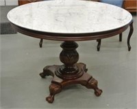 Marble Top & Ornate Wooden Base Table