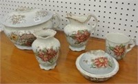 Late 19th C Semi Porcelain Washbowl Accessories