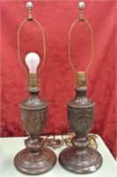 Pair of Early 20th Century Wooden Table Lamps