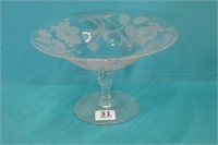 Floral Etched Crystal Compote