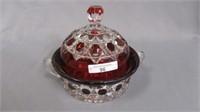 Pattern Glass butter dish-Ruby Stain block