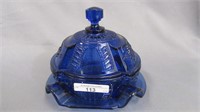 Pattern Glass butter dish-Imperial blue