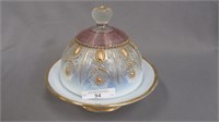 Pattern Glass butter dish-Jeweled Flower French