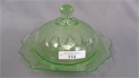 Pattern Glass butter dish-Florentine green Princes