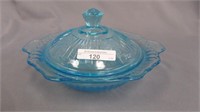 Pattern Glass butter dish-blue Mayfair