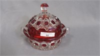 Pattern Glass butter dish-Ruby stain block