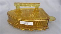 Pattern Glass butter dish-amber trivet