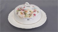 UM RS Prussia floral butter dish w/mums
