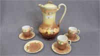 Limoges floral chocolate pot w/3 cups & saucers