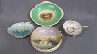 2 German & 2 Nippon scenic bowls & plates