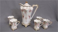 RS Prussia floral footed chocolate set w/replaced