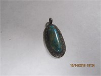 Sterling? Pendant w/Turquoise Stone 1 in.