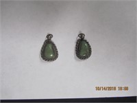 Pr. of Silver Tear Drop Earrings w/Green Stones