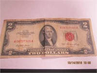 1953 $2.00 Bill Redc Lettering & Numbers