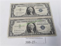 Two (2) 1957-A & B One Dollar Silver Certificates