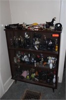 2 Door Glass Bookcase & Collection of Avon