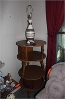 Pair of Round End Tables & 3 Lamps