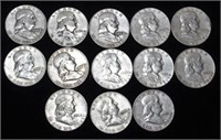 13- Silver Franklin U.S. Half Dollar Coins