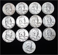 13- Silver Franklin U.S. Half Dollar Coins