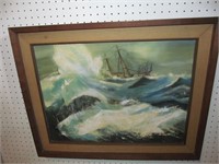 Painting, Ship in stormy sea