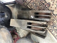 QTY OF ANTIQUE TIMBER & IRON WHEEL PULLEYS