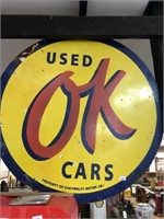 "USED OK CARS" DOUBLE SIDED ENAMEL SIGN, 105CM