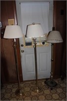 3 Floor Lamps/ 2 Brass/ 1 Wooden