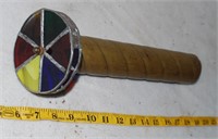 VINTAGE BRASS TWO WHEEL STAINED GLASS KALEIDOSCOPE