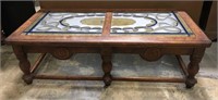 Wood Coffee Table with Stained Glass Top