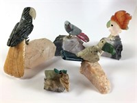 Carved Gemstone Bird Sculptures