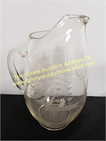 LARGE ETCHED GLASS PITCHER