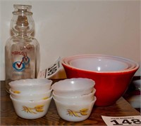 Milk bottle 10" t & nesting bowls