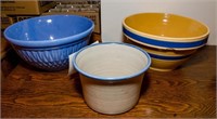 Stoneware bowls (3) blue-rimmed bowl is chipped