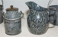 Grey enamel pitcher & cream pot