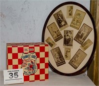 Framed tobacco cards & tobacco box