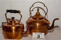 Copper kettles (2), largest is 9-1/2" t