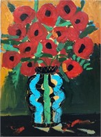 SIGNED GERARD COLLINS RED POPPEYS- CANVAS PAINTING