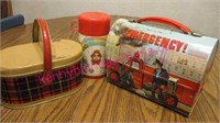 2 vintage metal lunch boxes (emergency & plaid)