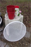 Plastic outdoor table and misc items