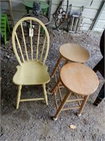 Wood Yellow Youth Chair And Two Stools