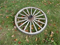 Old Wooden Wagon Wheel With Spokes & Rim