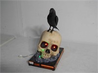 Animated illuminated skull with talking bird