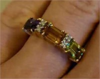 14K Solid Gold Ring w/Gems and Diamonds