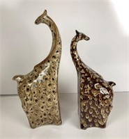 Pair of Glazed Ceramic Giraffe Figurines