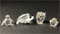 Swarovski Crystal Penguin, Frog, Owl and Chick