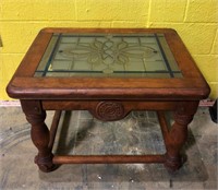 Wood Side Table with Stained Glass Top