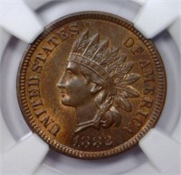 1882 Indian Cent NGC MS63 RB